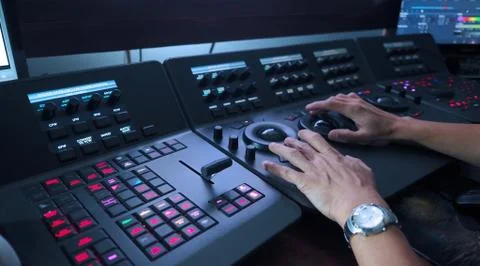 Telecine controller machine and hand editing. Stock Photos
