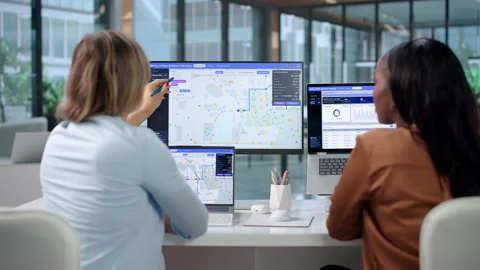 Telecom Engineer And Project Manager Plan Fiber Network Routes Stock Footage 346319890