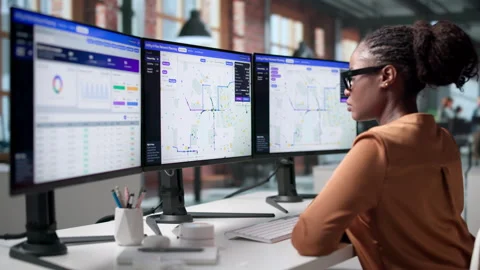 Telecom Engineer Plans Fiber Network Routes Stock Footage 345852529