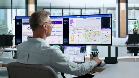 Telecom Engineer Using Laptop Stock Footage 343883167