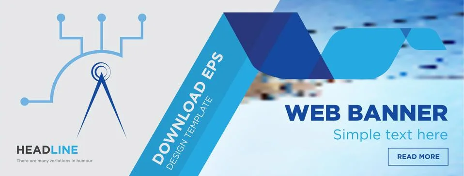 Telecom horizontal webpage banner template design with flat icon and blue Free Stock Illustration