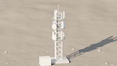 Telecom lattice tower antenna array rotating 3D animation seamless loop Stock Footage 341779375