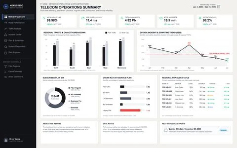 Telecom Network Operations Dashboard with Real Time Data Visualization Illustrazione stock