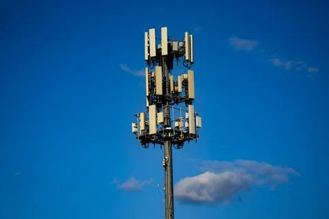 Telecom station supports wireless hardware. Telecom station connects mobile Stock Photos