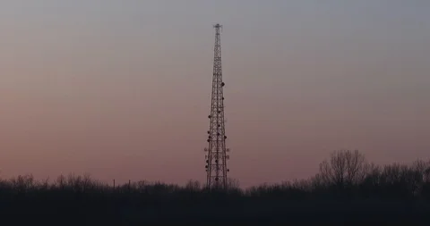 Telecom Tower At Dusk - Flashing Lights Stock Footage 86407493