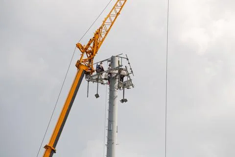 Telecom tower install communication equipment for sent signal to the city, sa Stock Photos