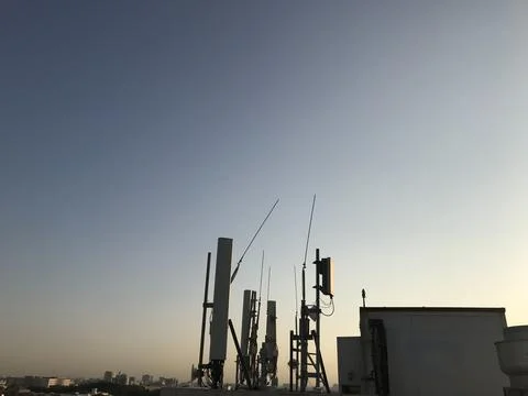 The telecom tower in the rooftop Foto stock