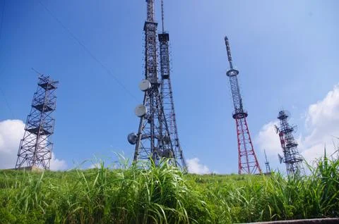 Telecom tower on the top of mountain Stock Photos