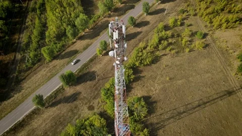 Telecom tower witn 4G network, telecomunication base station Stock Footage 168908104