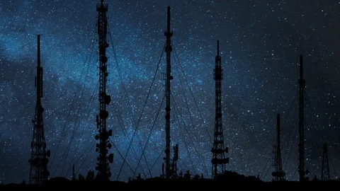 Telecommunication Antennas: Time Lapse by Night with Stars and Milky Way Stock Footage 129218215