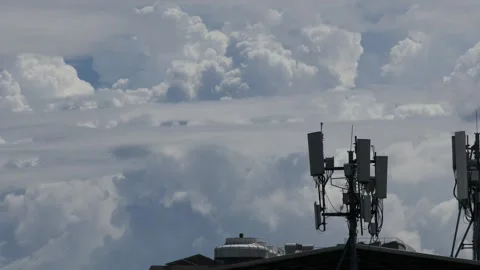 Telecommunication cell tower antenna mast silhouette Stock Footage 340449879