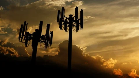 Telecommunication cell tower on sunset. Stock Footage 120052579