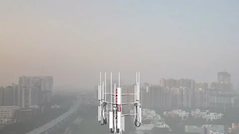 Telecommunication Cellular Mobile Network Antenna  3D Animation Stock Footage 155825984