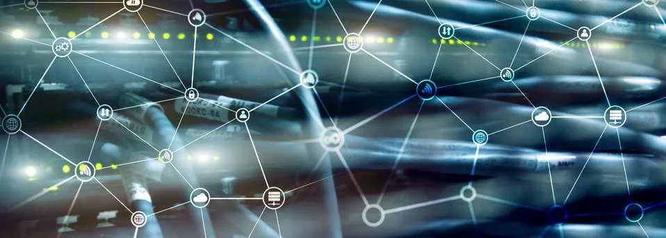 Telecommunication concept with abstract network structure and server room bac Stock Illustration