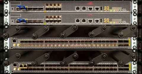 The telecommunication equipment in the server rack Foto stock