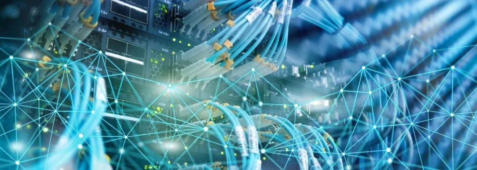 Telecommunication global network structure and networking concept on panora.. Stock Photos