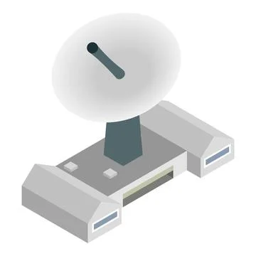 Telecommunication icon isometric vector. Big satellite antenna and building icon Ilustración de archivo