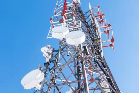 Telecommunication network repeaters, base transceiver station. Tower wireless Stock Photos