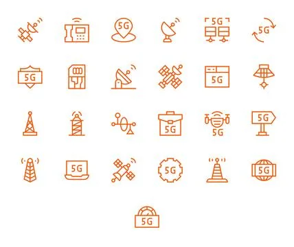 Telecommunication Professional Vector Set with 25 Regular Line Editable 64x.. Stock Illustration