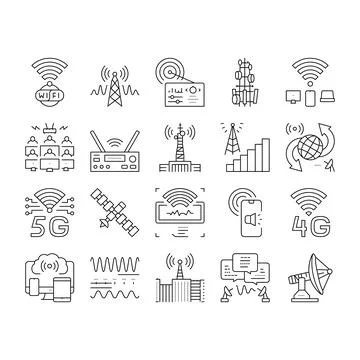 Telecommunication Technology Icons Set Vector . Stock Illustration