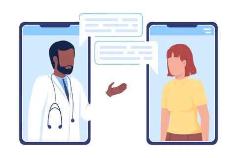 Telecommunication with therapist flat concept vector illustration Stock Illustration