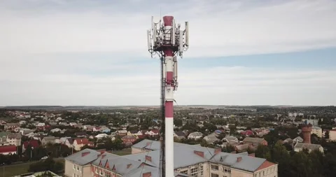 Telecommunication tower of 4G and 5G cellular Stock Footage 140039953