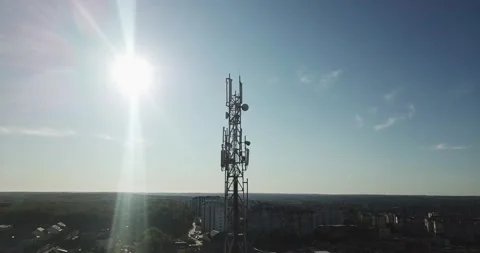 Telecommunication tower of 4G and 5G cellular Stock Footage 141141069