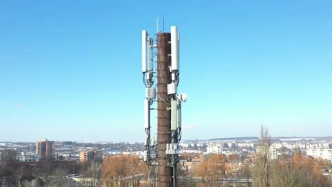 Telecommunication tower of 4G and 5G cellular Stock Footage 147488161