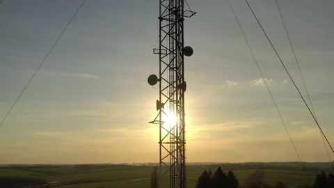 Telecommunication tower of 4G and 5G cellular Stock Footage 153530375