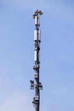 Telecommunication tower of 4G and 5G cellular. Cell Site Base Station. Wireless Stock Photos