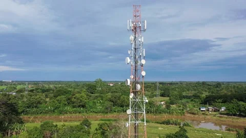 Telecommunication tower with 5G cellular network antenna Stock Footage 146693931