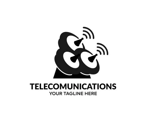 Telecommunication tower with 5G cellular, network antenna on city logo design. Illustrazione stock