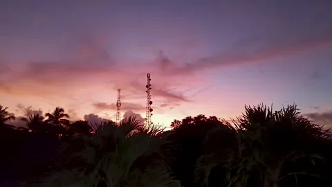 Telecommunication tower, background of the sunset sky Stock-Footage 309870934