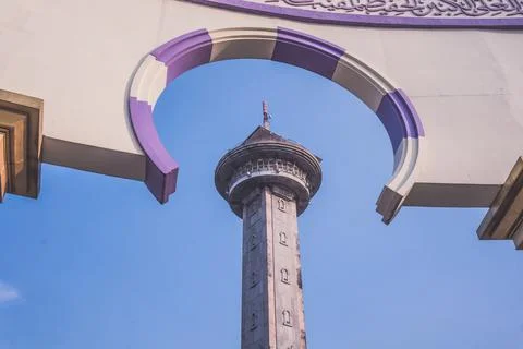 Telecommunication tower between two buildings 스톡 사진