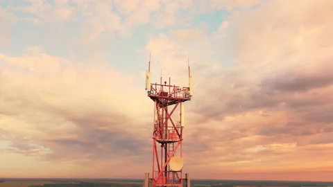 Telecommunication tower with cellular communication antennas telecom equipment Stock Footage 159869243