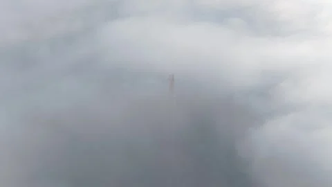 Telecommunication Tower Piercing Thick Mist Ground Level View Vidéo 344811756