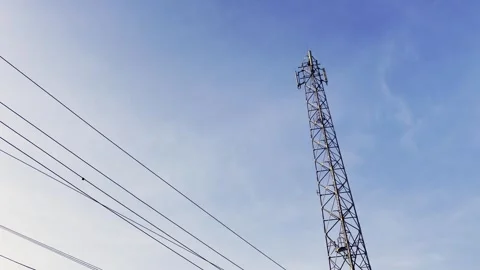 Telecommunication Tower With Power Lines Stock Footage 337527315