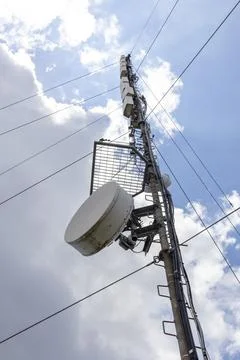 Telecommunication tower providing network connectivity and broadcast services Stock Photos