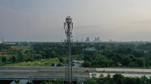 Telecommunication Tower in Town Stock Photos