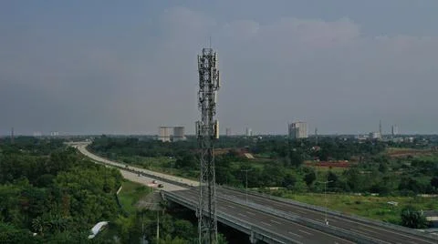 Telecommunication Tower in Town Stock Photos