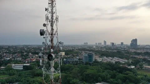Telecommunication Tower in Town Stock Photos