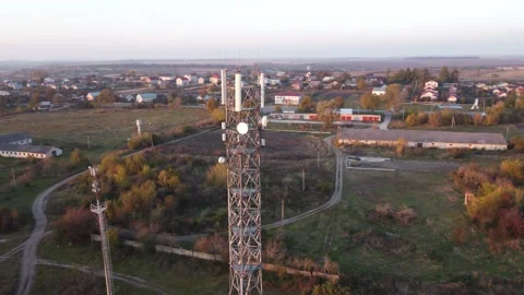 Telecommunication tower video from a drone Video stock 163333522