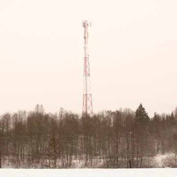 Telecommunication tower in winter Stock Photos