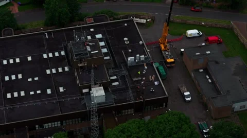Telecommunications Buildings, Maintenance Work, Construction Machinery, Aerial 库存影片 337781090