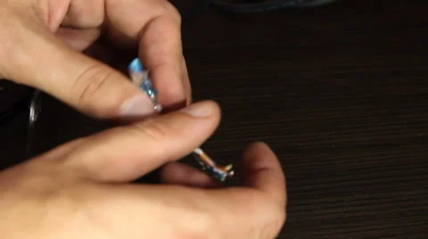 Telecommunications engineer working with colored wires Stock Footage 65390347