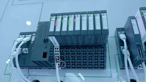 Telecommunications equipment with Internet traffic controllers and multiple wire Stock Footage 330901530