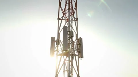 Telecommunications equipment on a telecom tower Видео 117594765