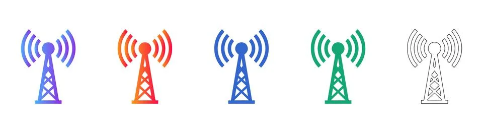 Telecommunications Network Tower Icon Collection Stock Illustration