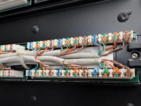 Telecommunications Patch Panel Cabling Infrastructure Detail Stock Photos