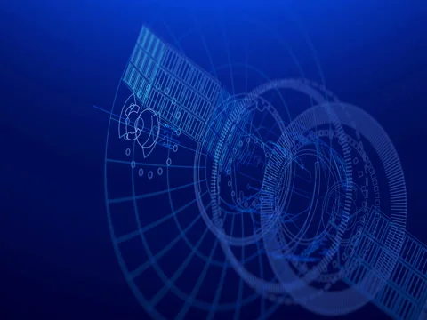 Telecommunications satellite flying in blue space. Digital background Stock Footage 80505997